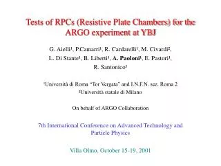 Tests of RPCs (Resistive Plate Chambers) for the ARGO experiment at YBJ