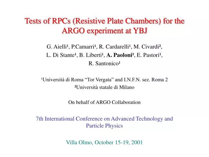 tests of rpcs resistive plate chambers for the argo experiment at ybj