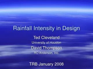 Rainfall Intensity in Design