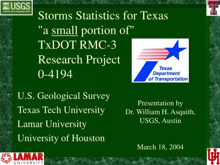 storms statistics for texas a small portion of txdot rmc 3 research project 0 4194