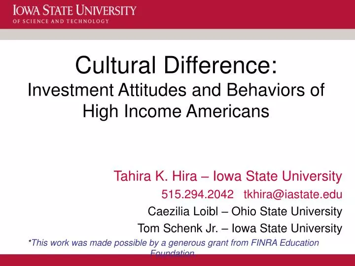 cultural difference investment attitudes and behaviors of high income americans