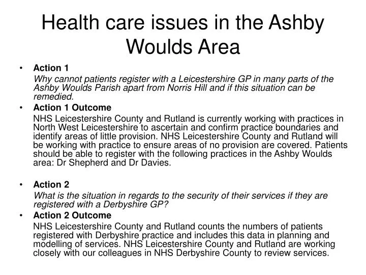 health care issues in the ashby woulds area