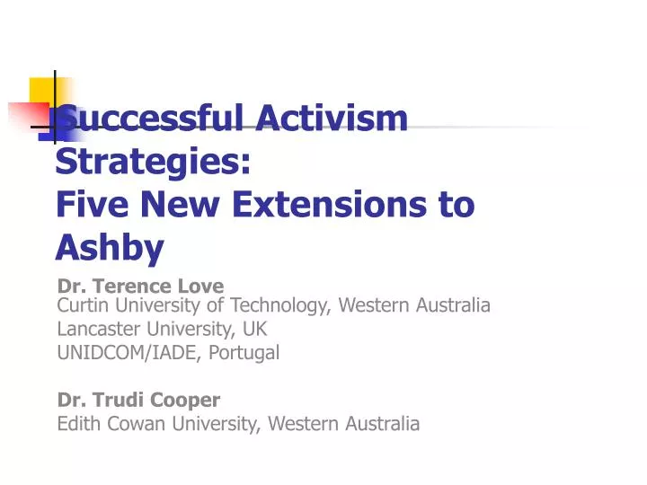 successful activism strategies five new extensions to ashby