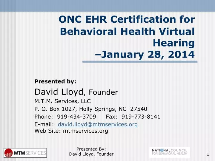 onc ehr certification for behavioral health virtual hearing january 28 2014