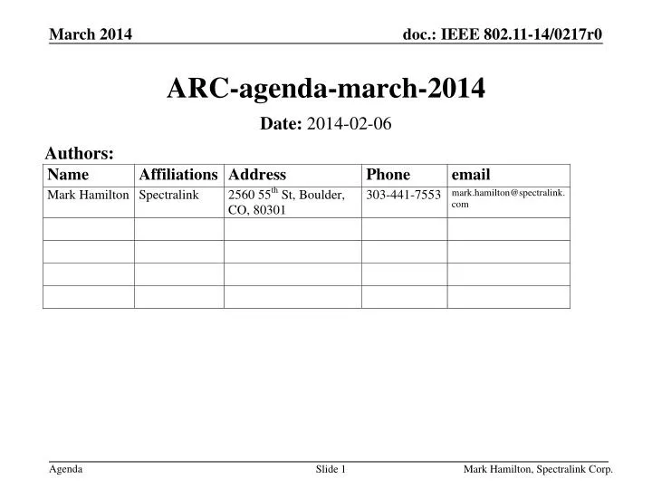 arc agenda march 2014