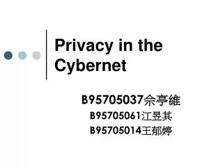 Privacy in the Cybernet