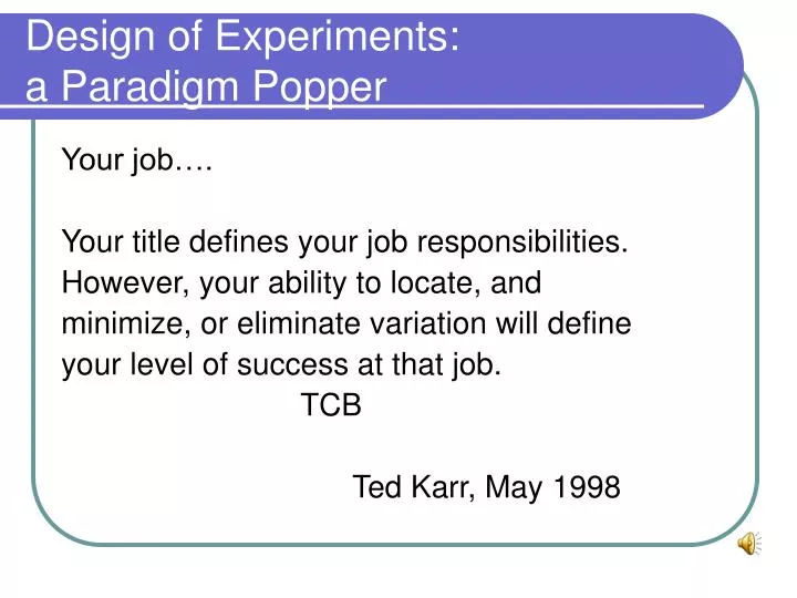 design of experiments a paradigm popper
