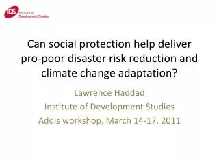 Can social protection help deliver pro-poor disaster risk reduction and climate change adaptation?