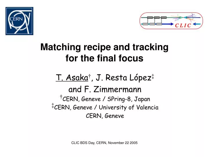 matching recipe and tracking for the final focus