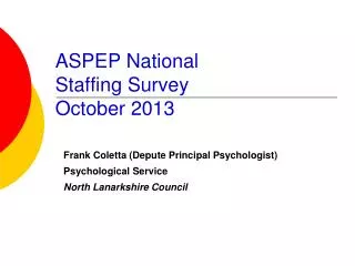 ASPEP National Staffing Survey October 2013