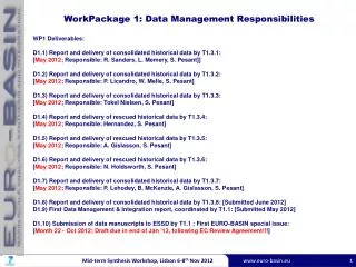 WorkPackage 1: Data Management Responsibilities WP1 Deliverables: