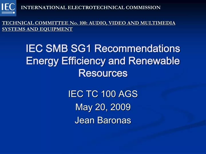 iec smb sg1 recommendations energy efficiency and renewable resources