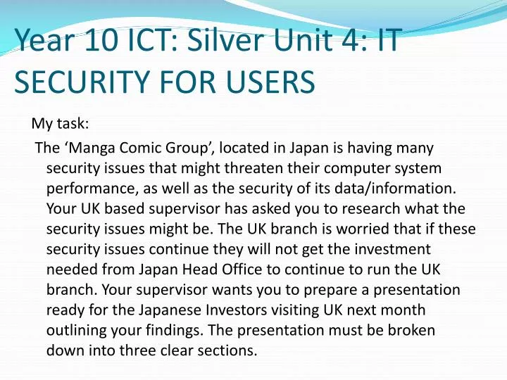 year 10 ict silver unit 4 it security for users