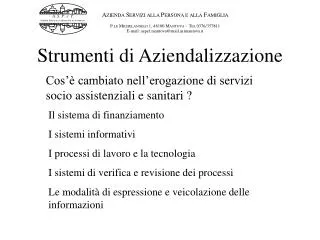 strumenti di aziendalizzazione