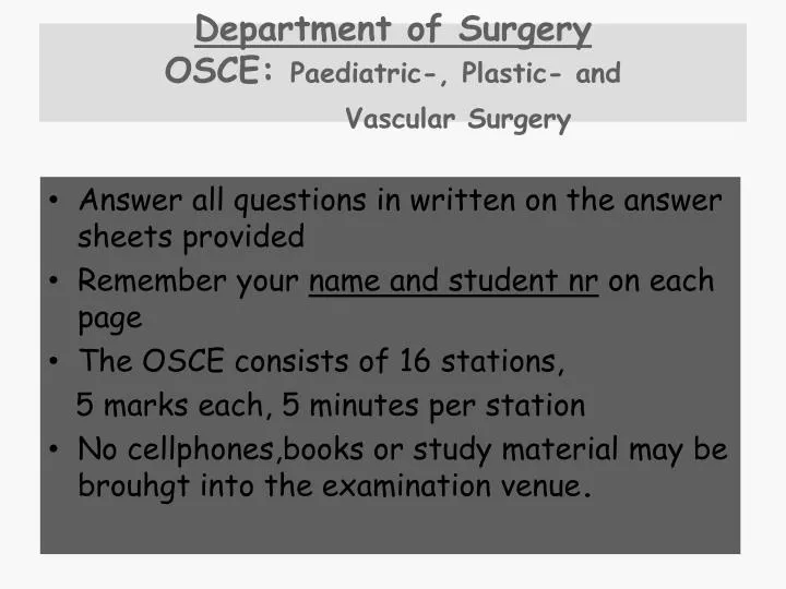 department of surgery osce paediatric plastic and vascular surgery