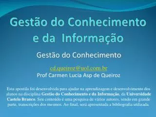 gest o do conhecimento e da informa o