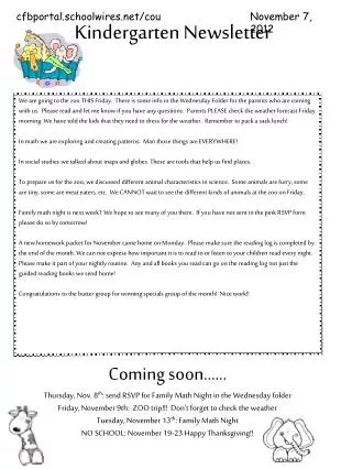 Kindergarten Newsletter