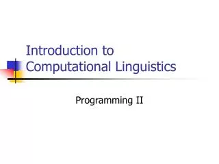 Introduction to Computational Linguistics