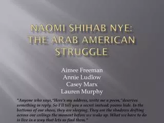 Naomi Shihab Nye: The Arab American Struggle
