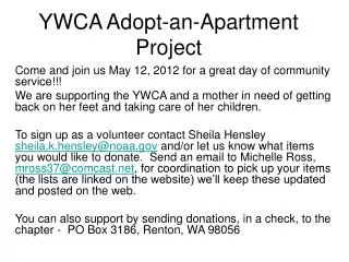YWCA Adopt-an-Apartment Project