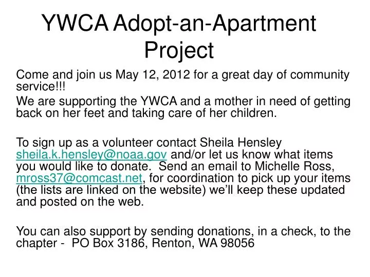 ywca adopt an apartment project