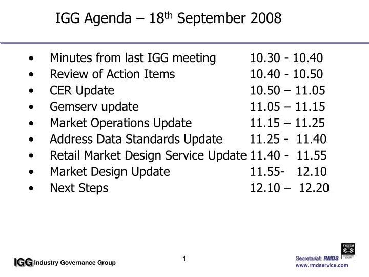 igg agenda 18 th september 2008