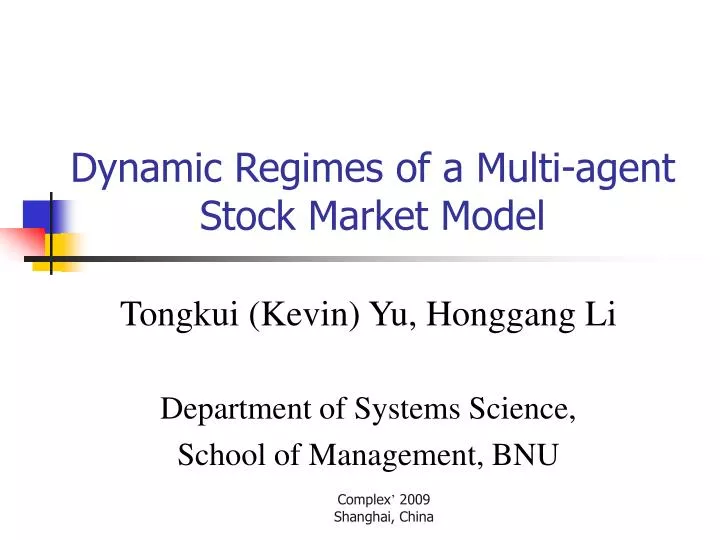 dynamic regimes of a multi agent stock market model