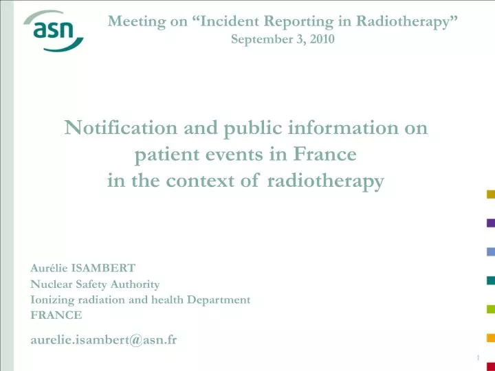 meeting on incident reporting in radiotherapy september 3 2010