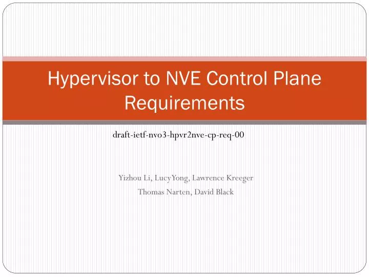 hypervisor to nve control plane requirements