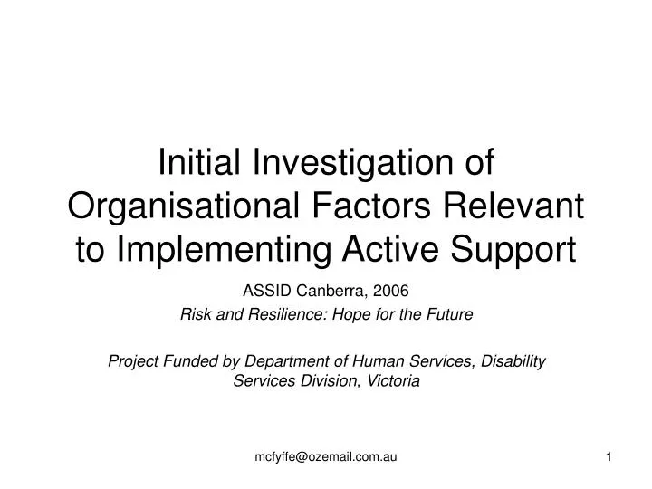 initial investigation of organisational factors relevant to implementing active support
