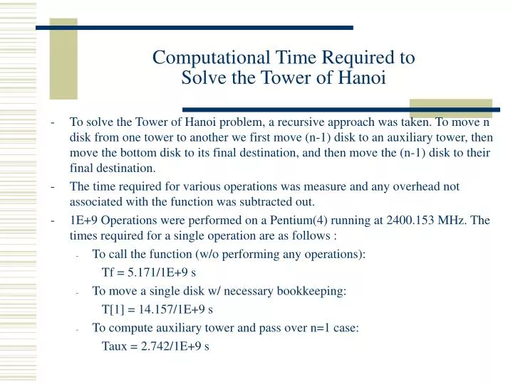 computational time required to solve the tower of hanoi
