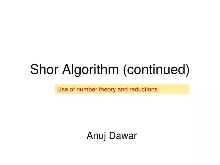 shor algorithm continued