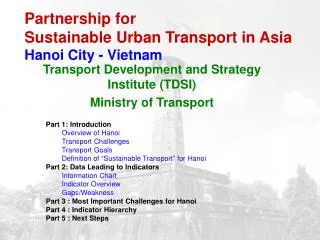 Partnership for Sustainable Urban Transport in Asia Hanoi City - Vietnam