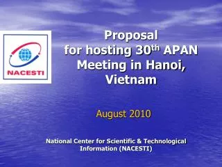 Proposal for hosting 30 th APAN Meeting in Hanoi, Vietnam