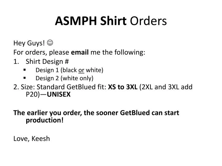 asmph shirt orders