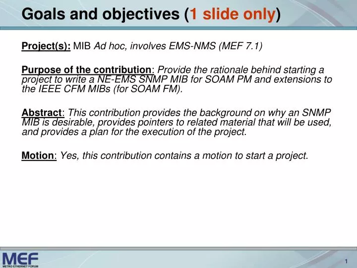 goals and objectives 1 slide only