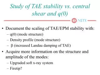 Study of TAE stability vs. central shear and q(0)