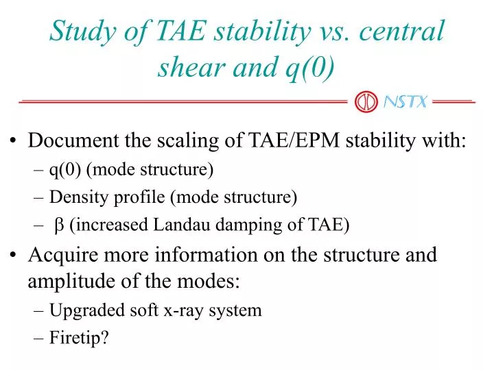study of tae stability vs central shear and q 0