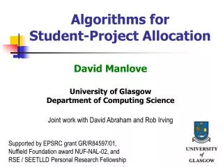 Algorithms for Student-Project Allocation