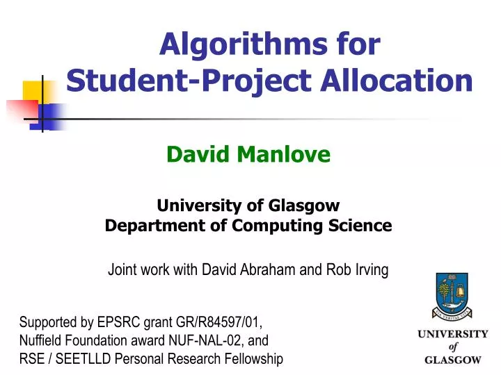 algorithms for student project allocation