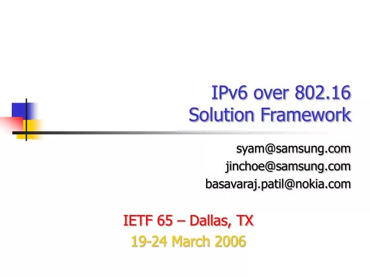 ipv6 over 802 16 solution framework