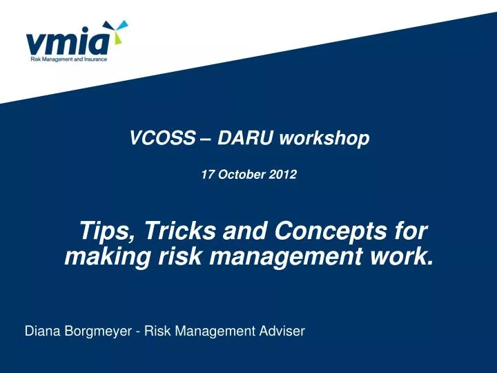 vcoss daru workshop 17 october 2012 tips tricks and concepts for making risk management work