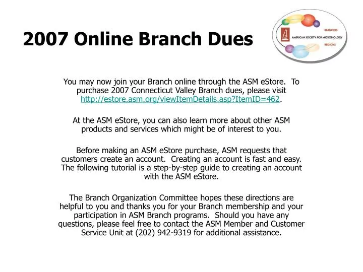 2007 online branch dues