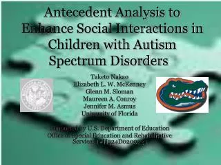 Antecedent Analysis to Enhance Social Interactions in Children with Autism Spectrum Disorders