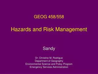 GEOG 458/558 Hazards and Risk Management