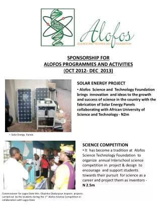 SPONSORSHIP FOR ALOFOS PROGRAMMES AND ACTIVITIES ( OCT 2012- DEC 2013)