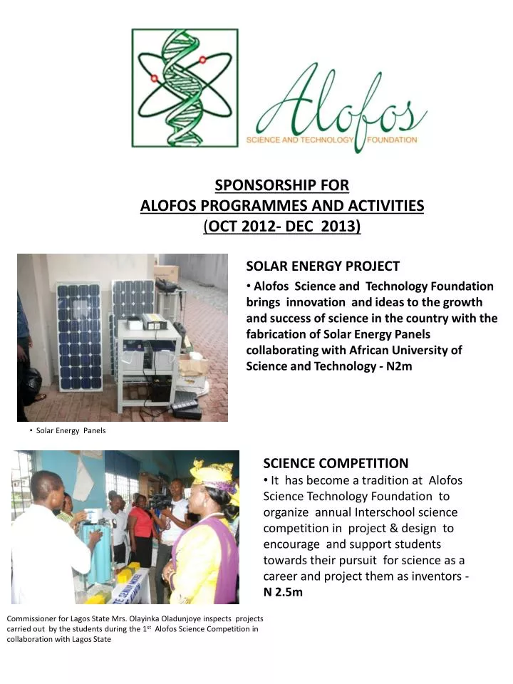 sponsorship for alofos programmes and activities oct 2012 dec 2013