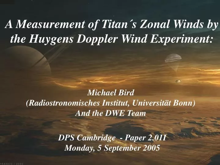 a measurement of titan s zonal winds by the huygens doppler wind experiment
