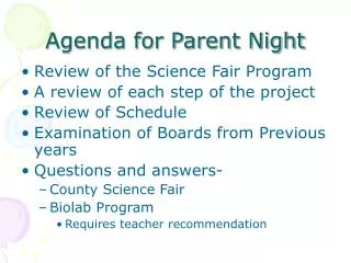 Agenda for Parent Night