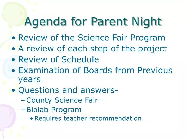 agenda for parent night